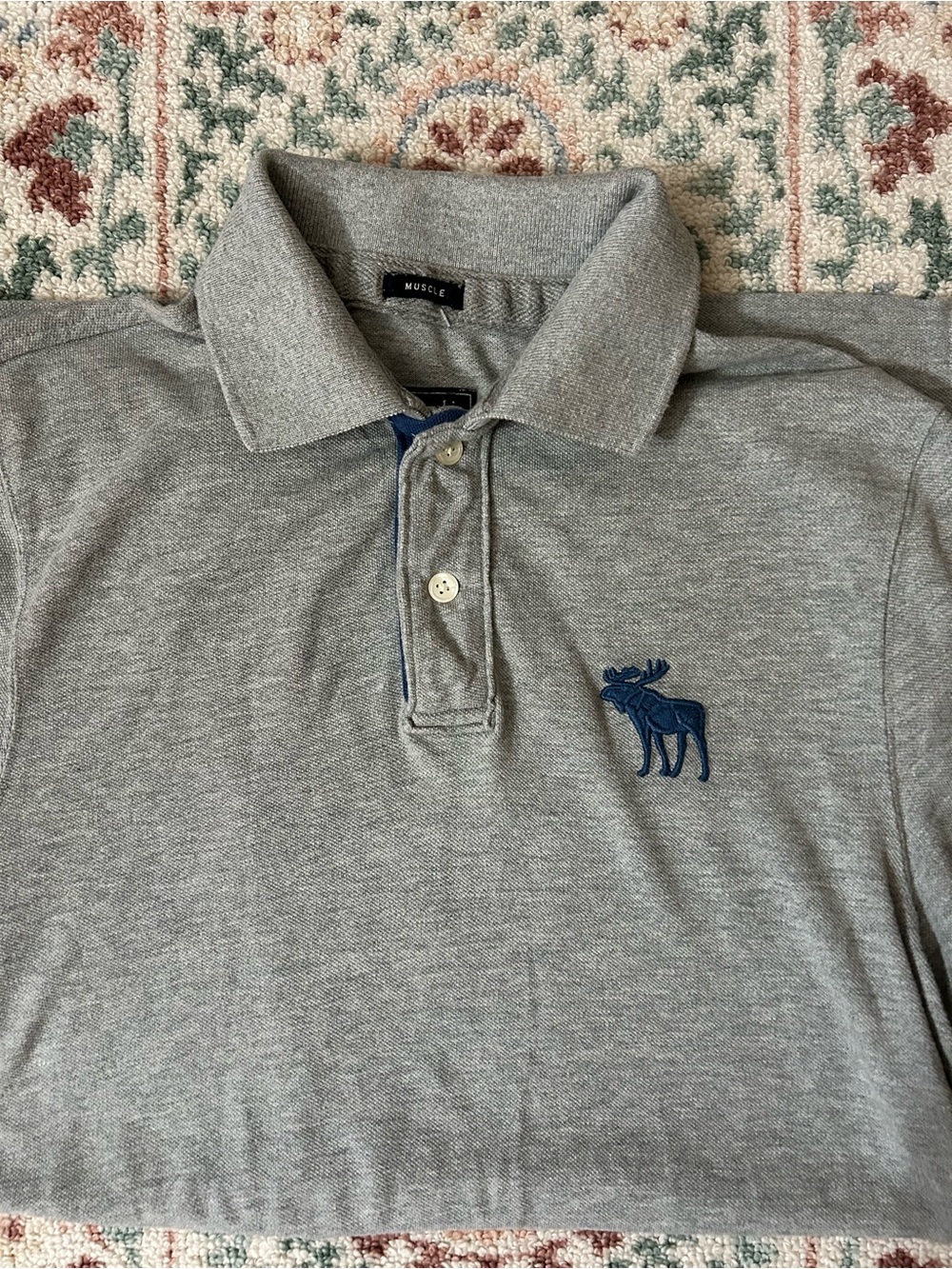 Vintage A&F Men's Grey Polo with Navy Moose Embroidery